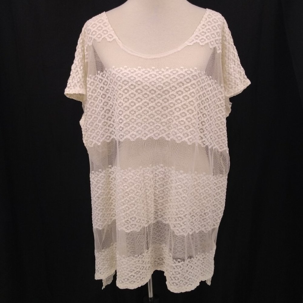Free People Large Over Shirt Sheer Ivory Short Sleeve Cover Up